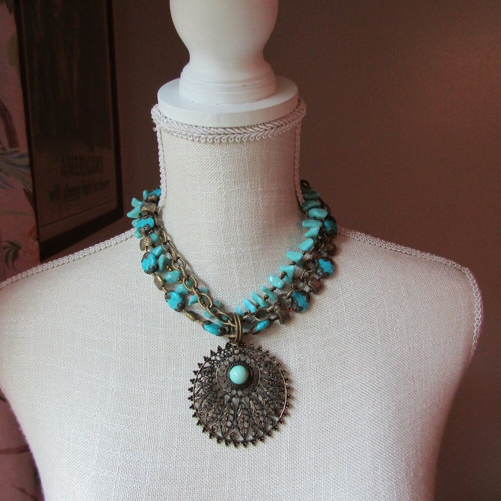 NEW Medallion Necklace with Turquoise Stones